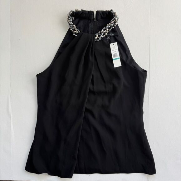 Carmen Marc Valvo Black Beaded-Neck Halter Top Size 16 NWT - Picture 4 of 9